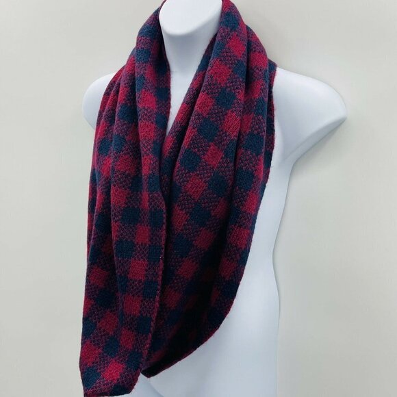 Express Womens One Size Fits Most Plaid Infinity Sweater Scarf Red Blue $50 379 - Picture 2 of 5